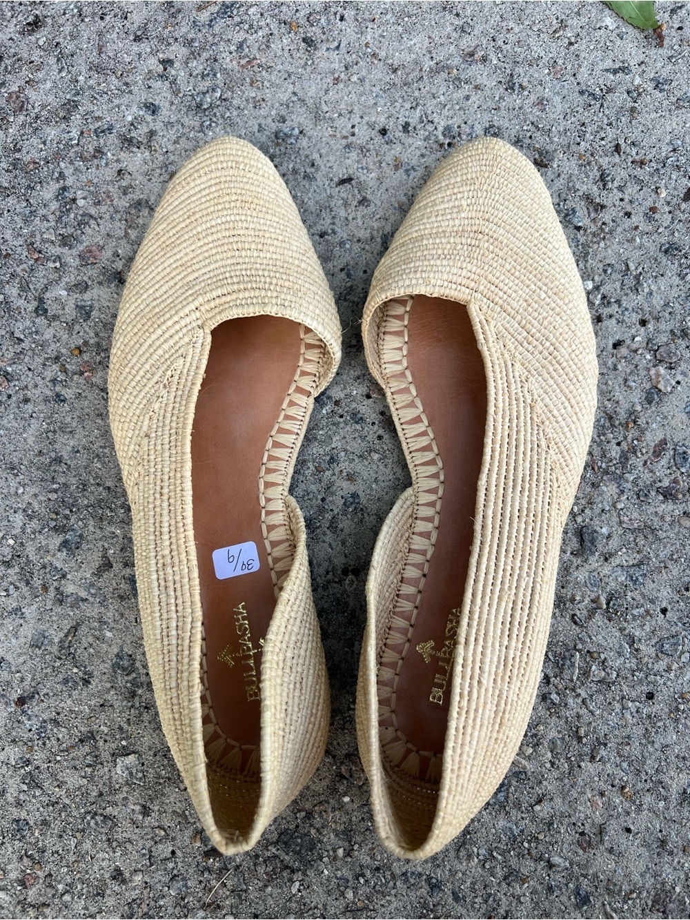 Bulibasha Pointed Woven Flats in Natural Beige, all natural fibers, size 39 (9)